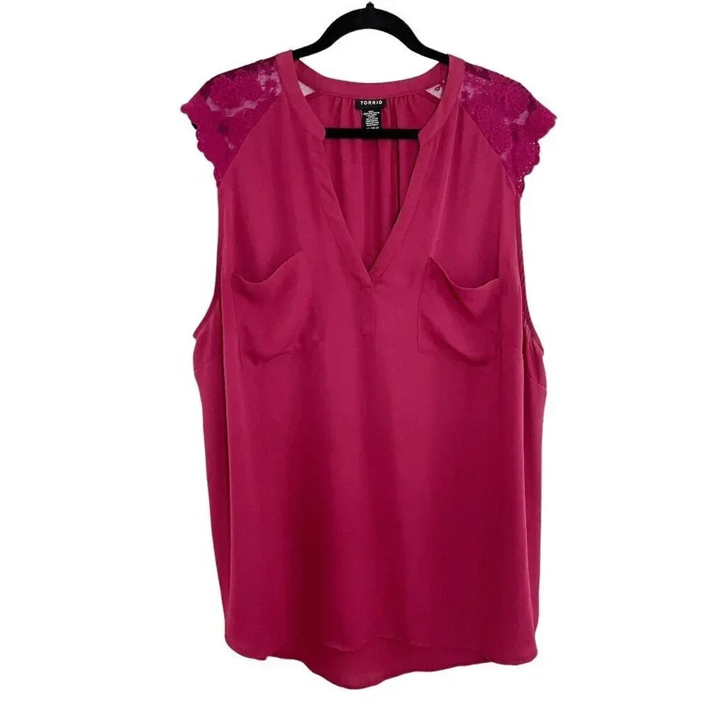 Torrid Wine Lace Inset Sleeveless Lightweight Blouse Women's Plus Size 3X
